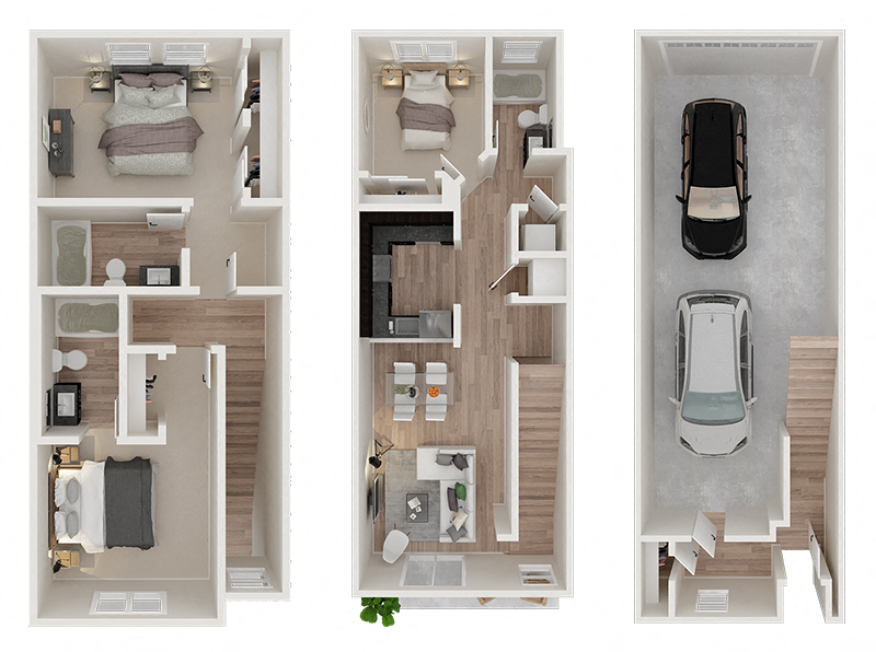 Floor plan for 3 beds, 3 baths, 1334 sqft